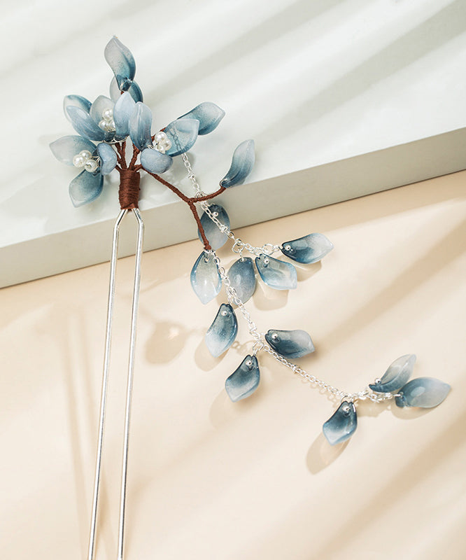 Chinese Style Blue Copper Alloy Colored Glaze Tassel Hairpin