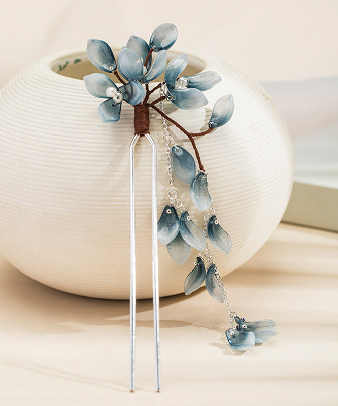 Chinese Style Blue Copper Alloy Colored Glaze Tassel Hairpin
