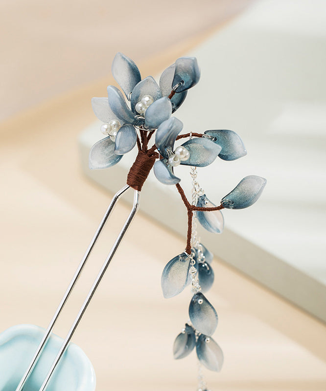 Chinese Style Blue Copper Alloy Colored Glaze Tassel Hairpin