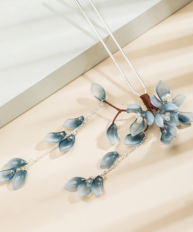 Chinese Style Blue Copper Alloy Colored Glaze Tassel Hairpin