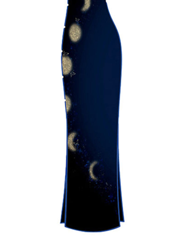 Chinese Style Blue Stand Collar Print Long Dress Short Sleeve