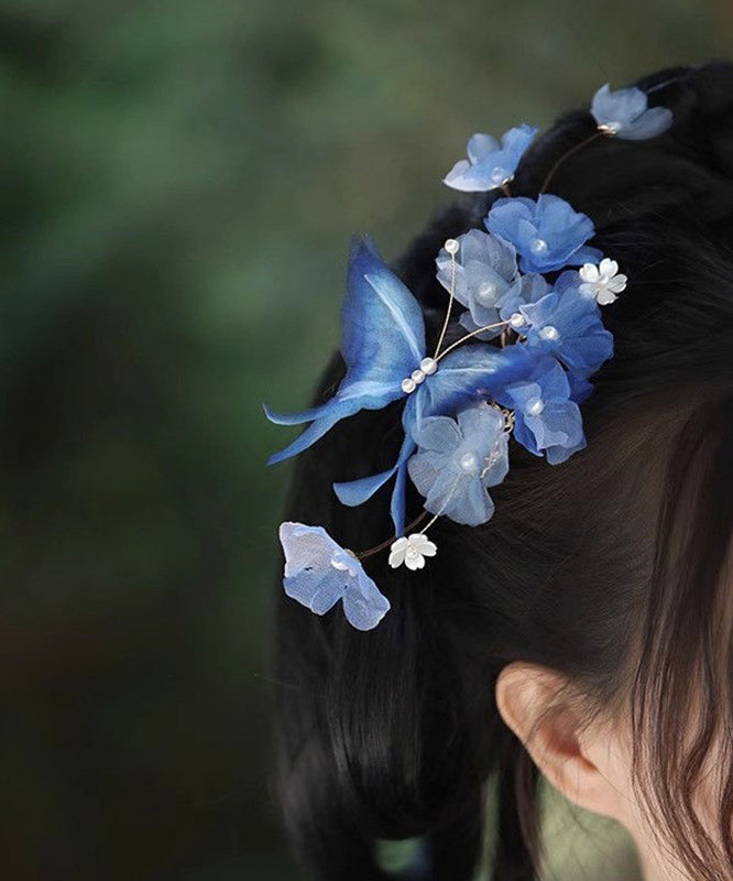Chinese Style Blue Velvet Butterfly Iris Hairpin