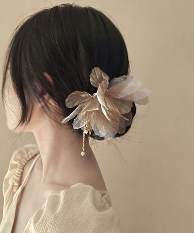 Chinese Style Champagne Alloy Chiffon Pearl Tassel Hairpin