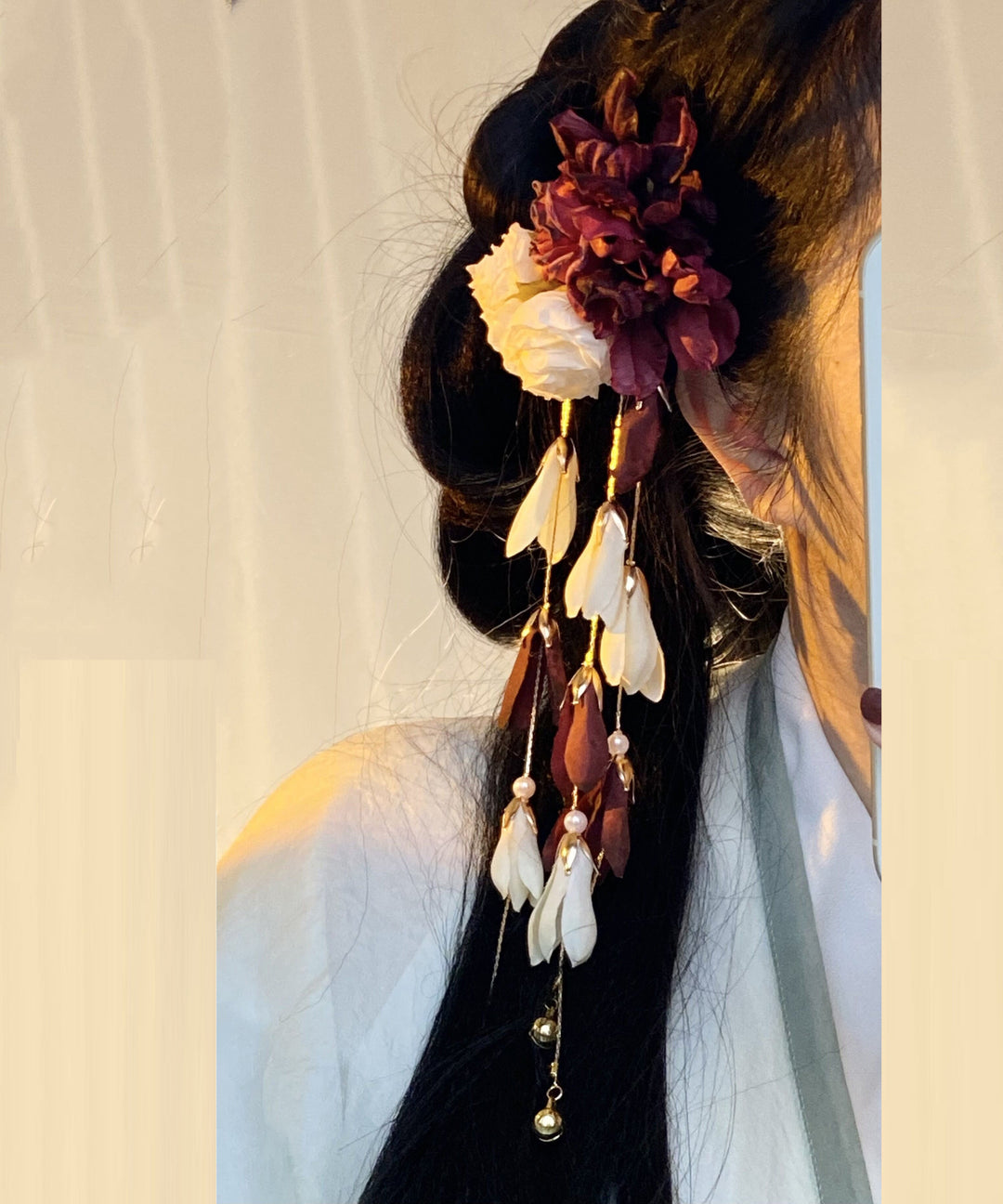 Chinese Style Colorblock Alloy Rose Tassel Hairpin
