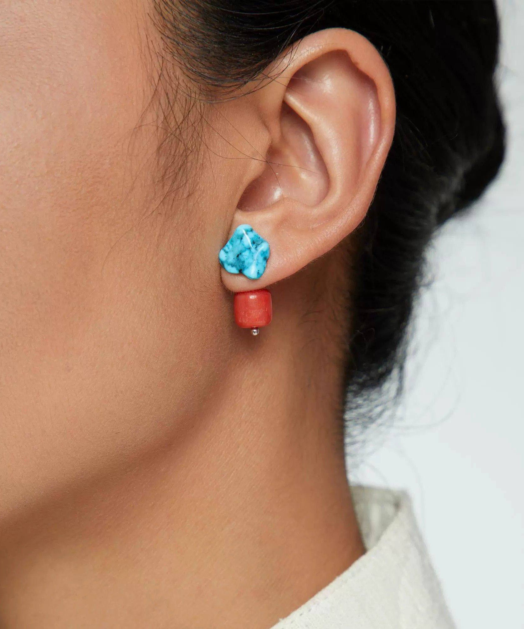 Chinese Style Colorblock Alloy Turquoise Drop Earrings - Omychic