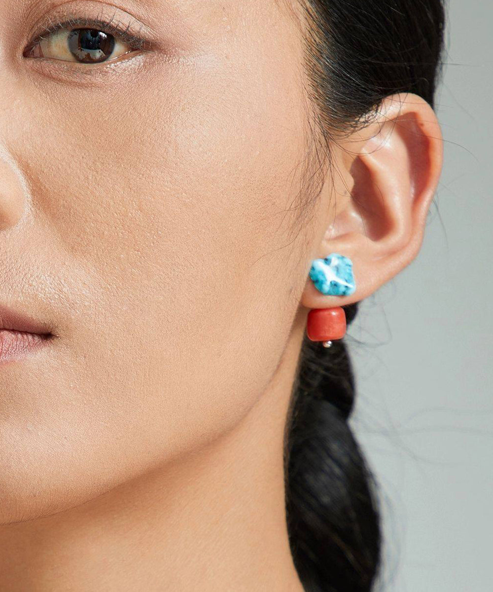 Chinese Style Colorblock Alloy Turquoise Drop Earrings - Omychic