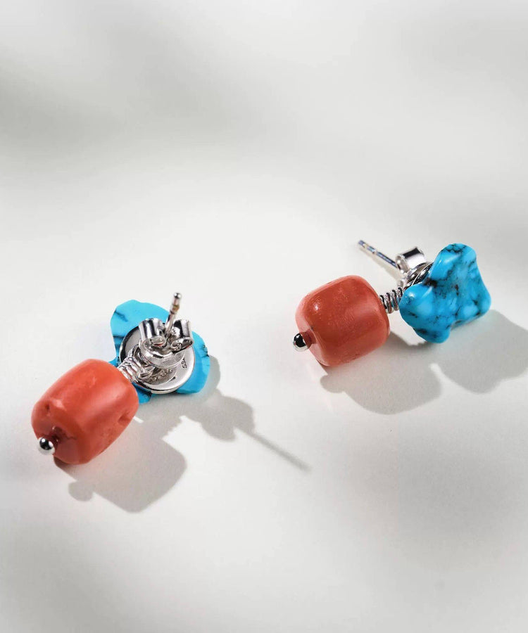 Chinese Style Colorblock Alloy Turquoise Drop Earrings - Omychic