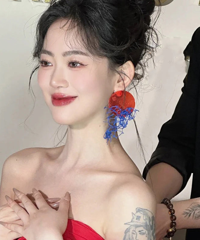 Chinese Style Colorblock Tulle Shell Hollow Out Drop Earrings