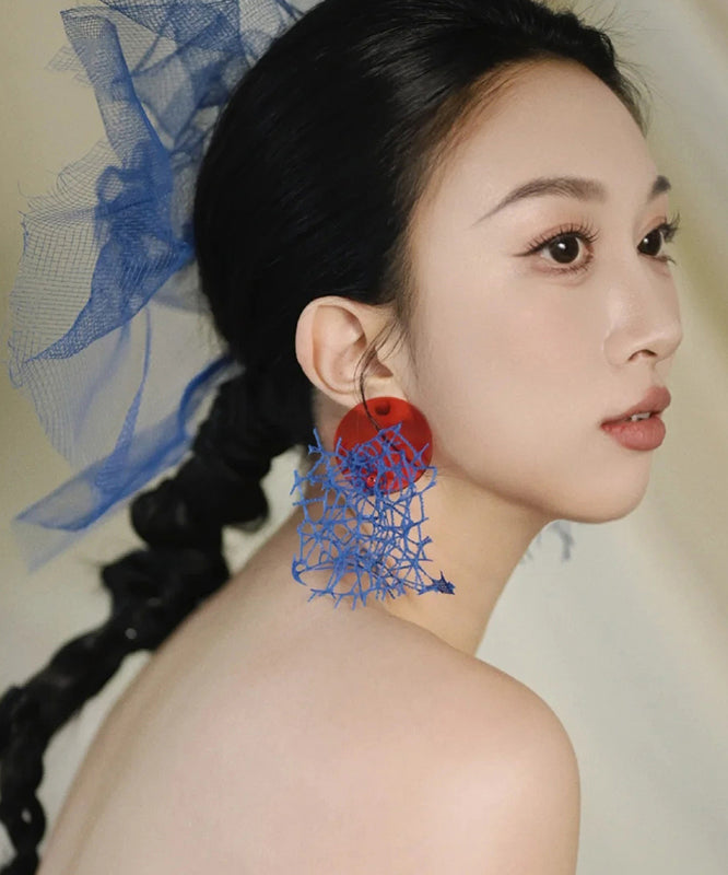 Chinese Style Colorblock Tulle Shell Hollow Out Drop Earrings