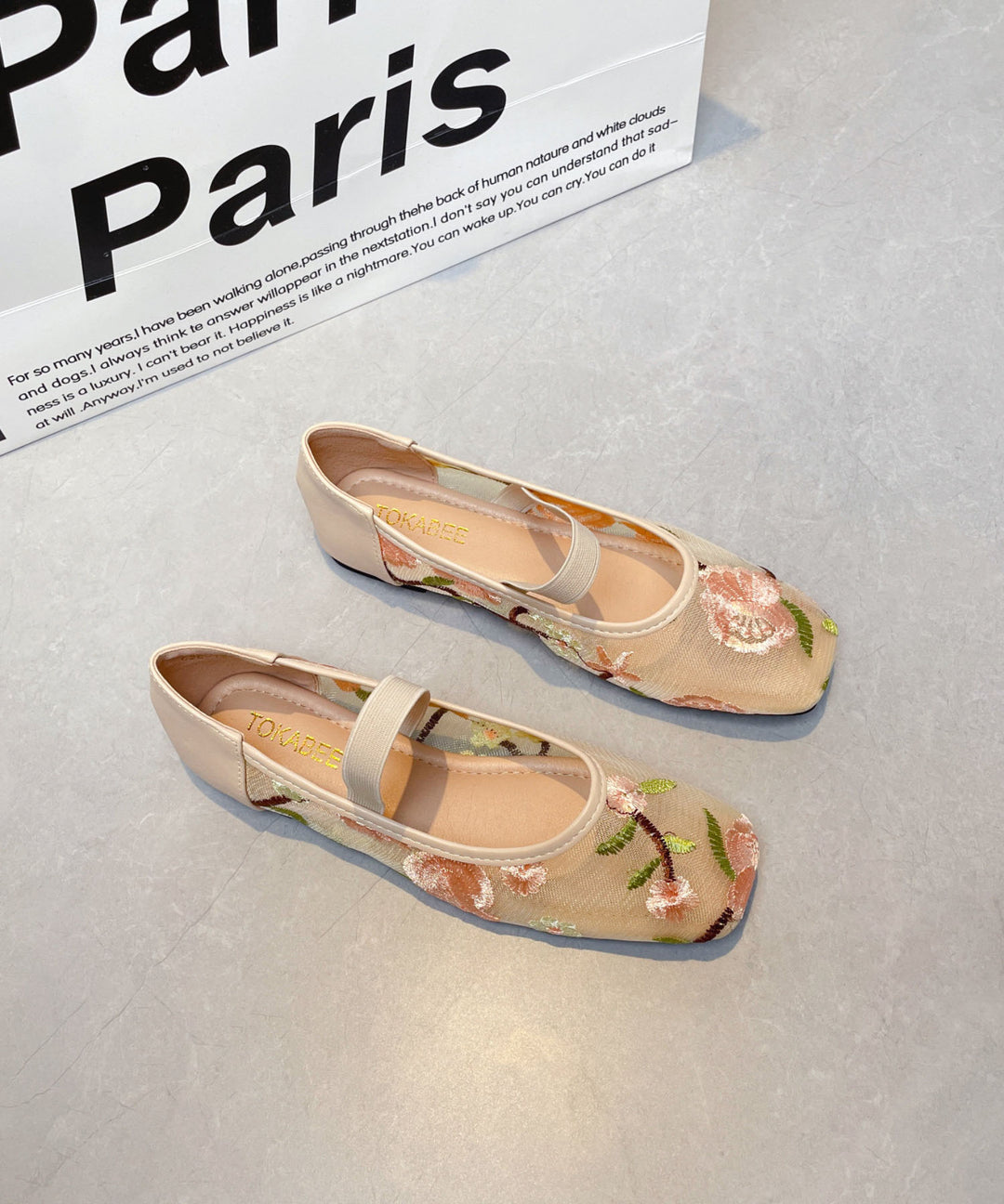 Chinese Style Comfy Flats Apricot Breathable Mesh Embroidered