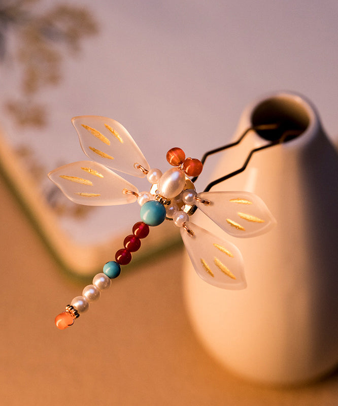 Chinese Style Copper Alloy Pearl Dragonfly Kids Hairpin