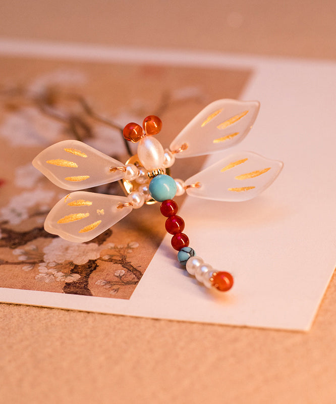 Chinese Style Copper Alloy Pearl Dragonfly Kids Hairpin