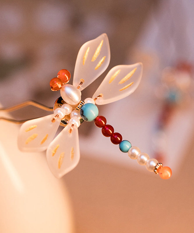 Chinese Style Copper Alloy Pearl Dragonfly Kids Hairpin