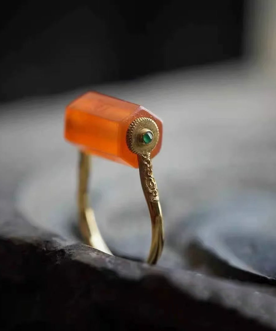 Chinese Style Copper Overgild Sugar-Cube Rotatable Rings
