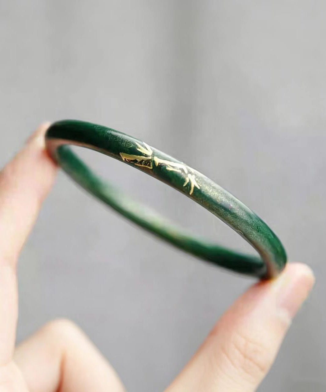 Chinese Style Dark-Green Bamboo Pattern Bangle