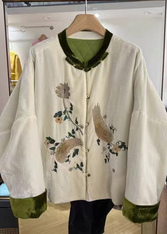 Chinese Style Embroidered Silk Velvet Fine Cotton Filled Coats Winter