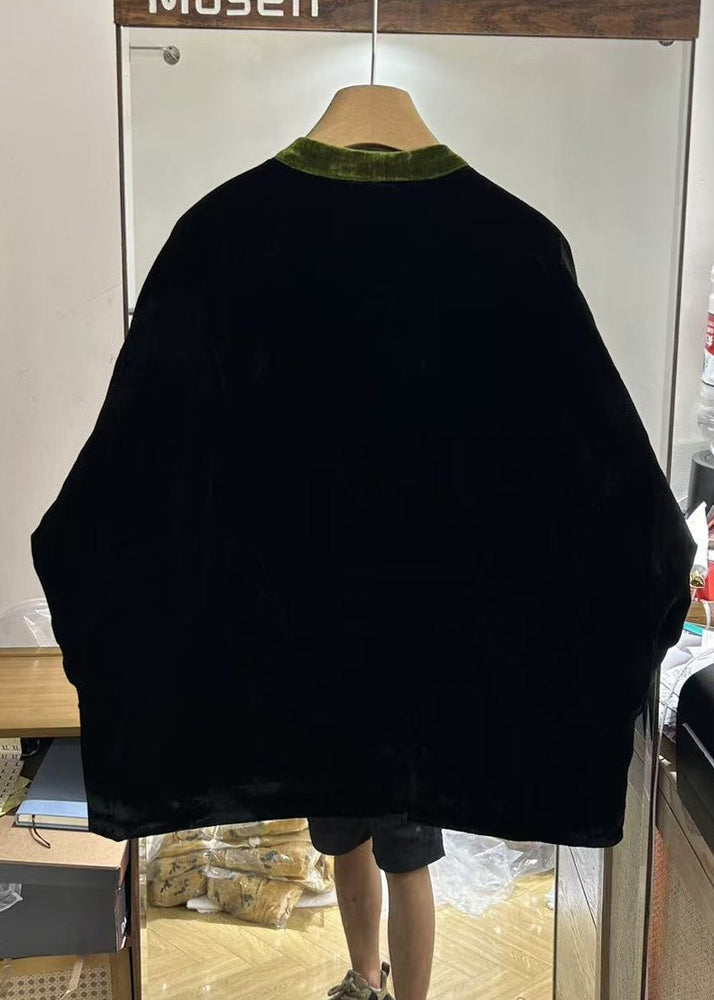 Chinese Style Embroidered Silk Velvet Fine Cotton Filled Coats Winter