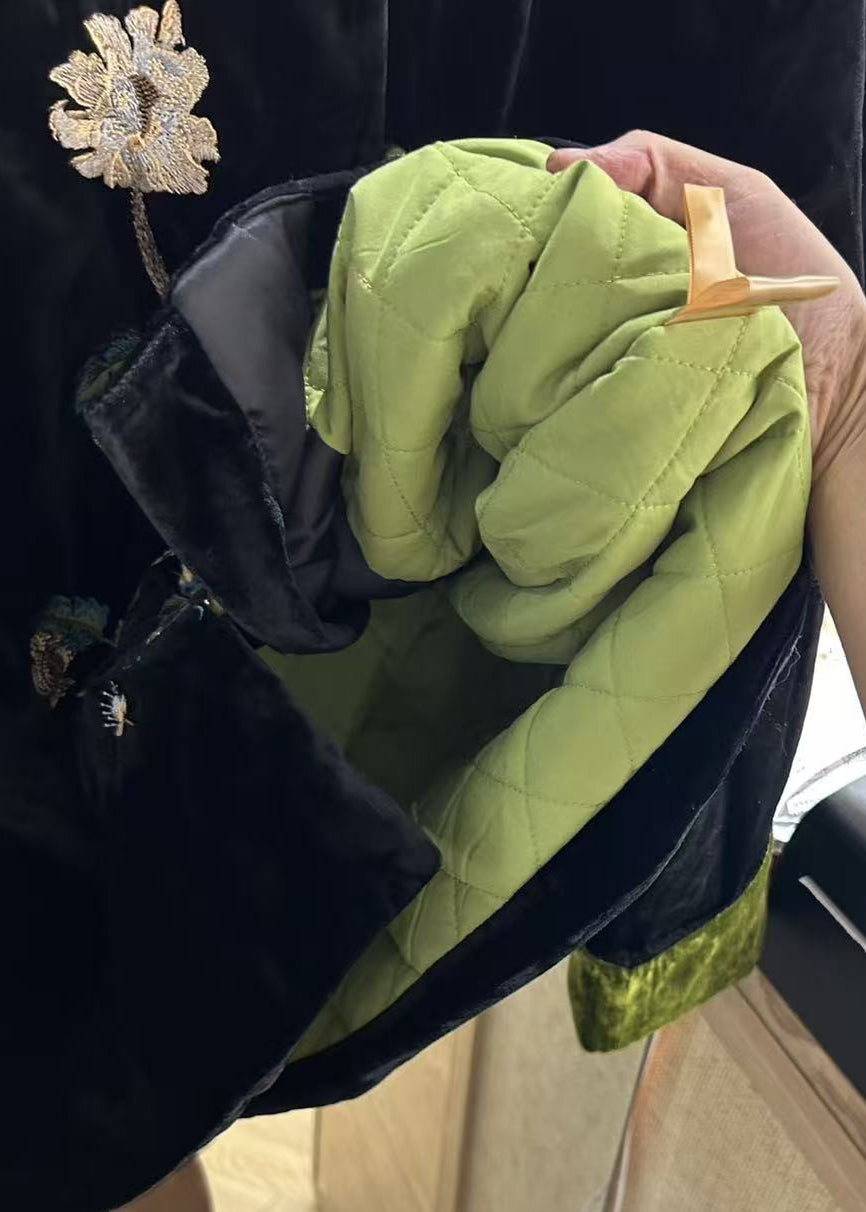 Chinese Style Embroidered Silk Velvet Fine Cotton Filled Coats Winter