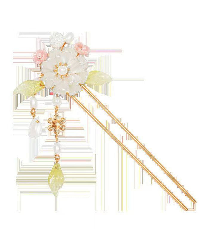 Chinese Style Gold Alloy Pearl Colored Glaze Tassel Hairpin