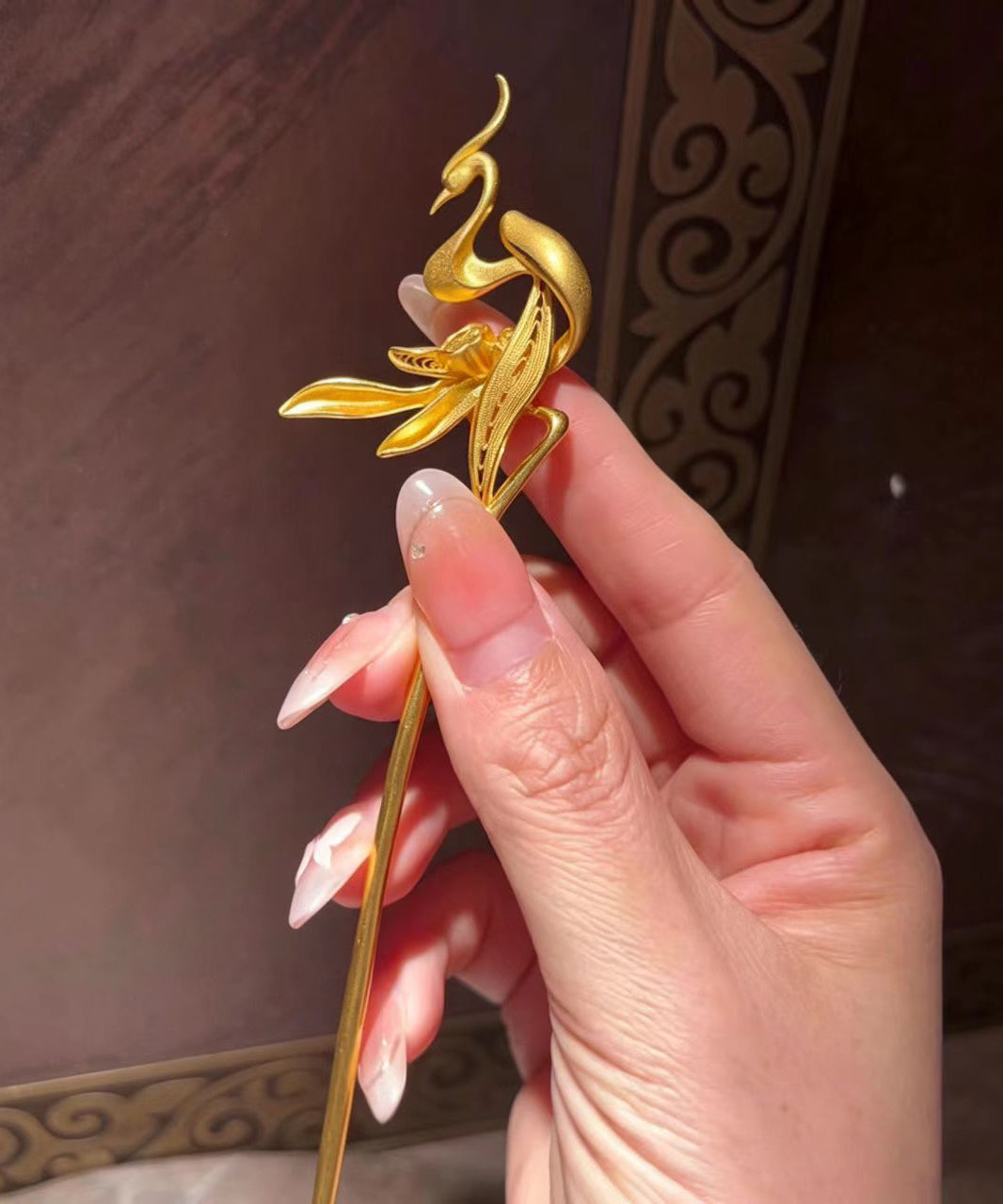 Chinese Style Gold Alloy Phoenix Orchid Hairpin