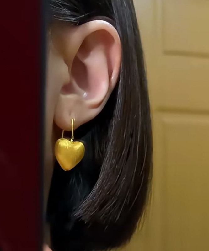 Chinese Style Gold Antique Gold Love Hoop Earrings