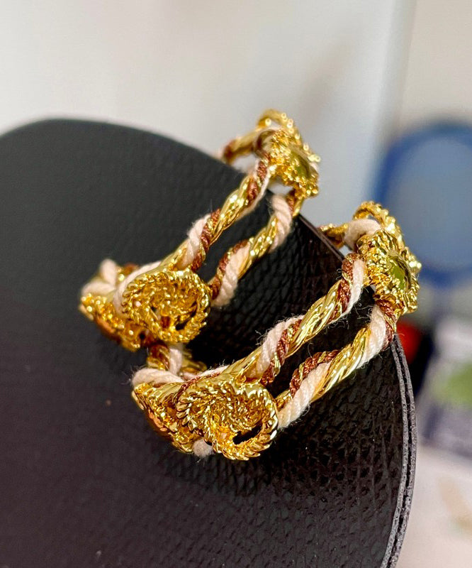Chinese Style Gold Antique Gold Weave Sunflower Hoop Earrings