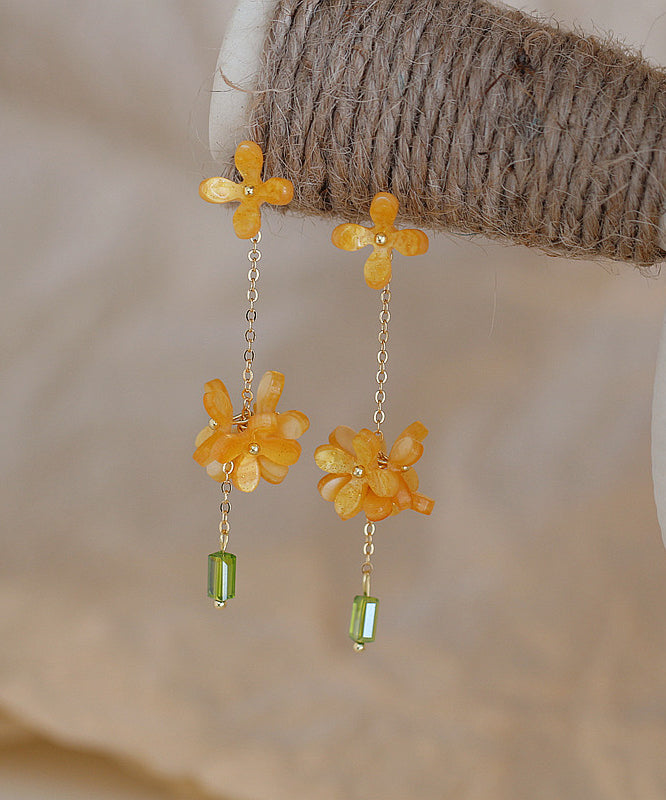 Chinese Style Gold Copper Alloy Osmanthus Tassel Drop Earrings