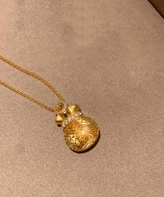 Chinese Style Gold Copper Overgild Zircon Lucky Bag Pendant Necklace