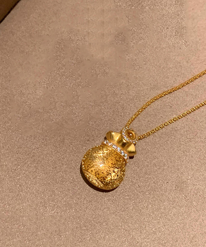 Chinese Style Gold Copper Overgild Zircon Lucky Bag Pendant Necklace
