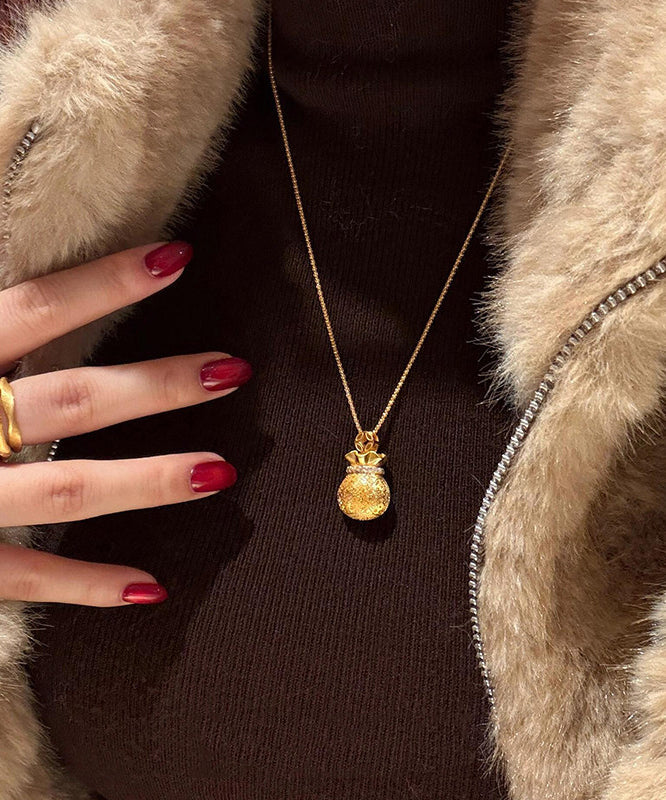 Chinese Style Gold Copper Overgild Zircon Lucky Bag Pendant Necklace