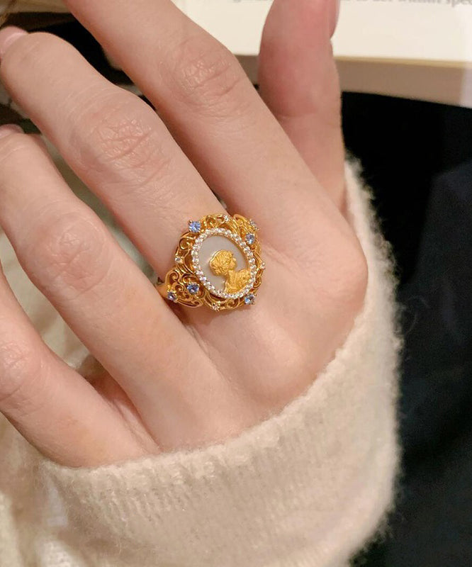 Chinese Style Gold Copper Overgild Zircon Rings