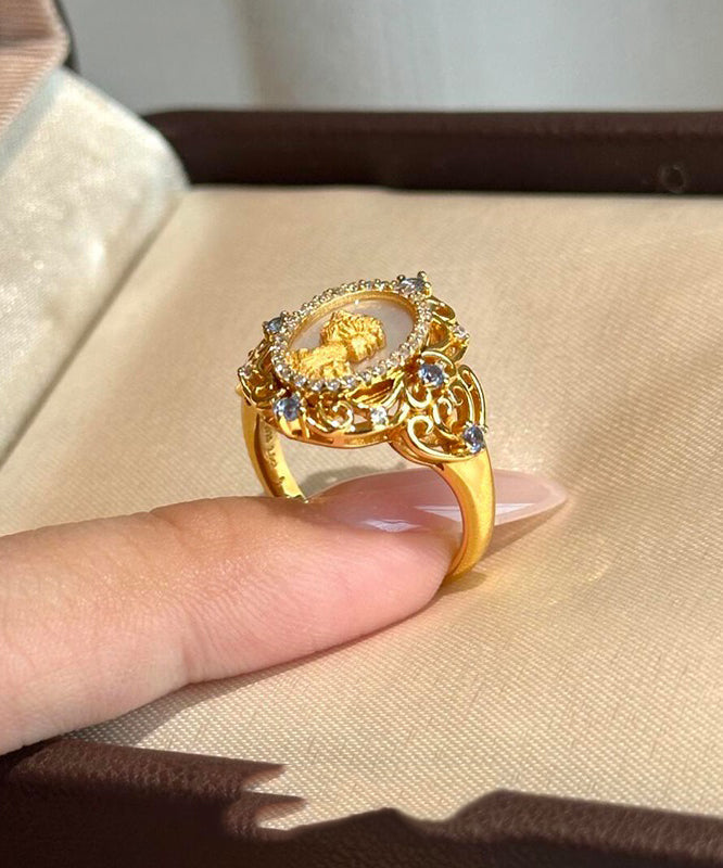 Chinese Style Gold Copper Overgild Zircon Rings