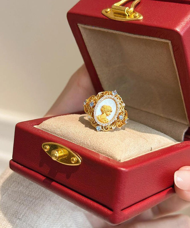 Chinese Style Gold Copper Overgild Zircon Rings