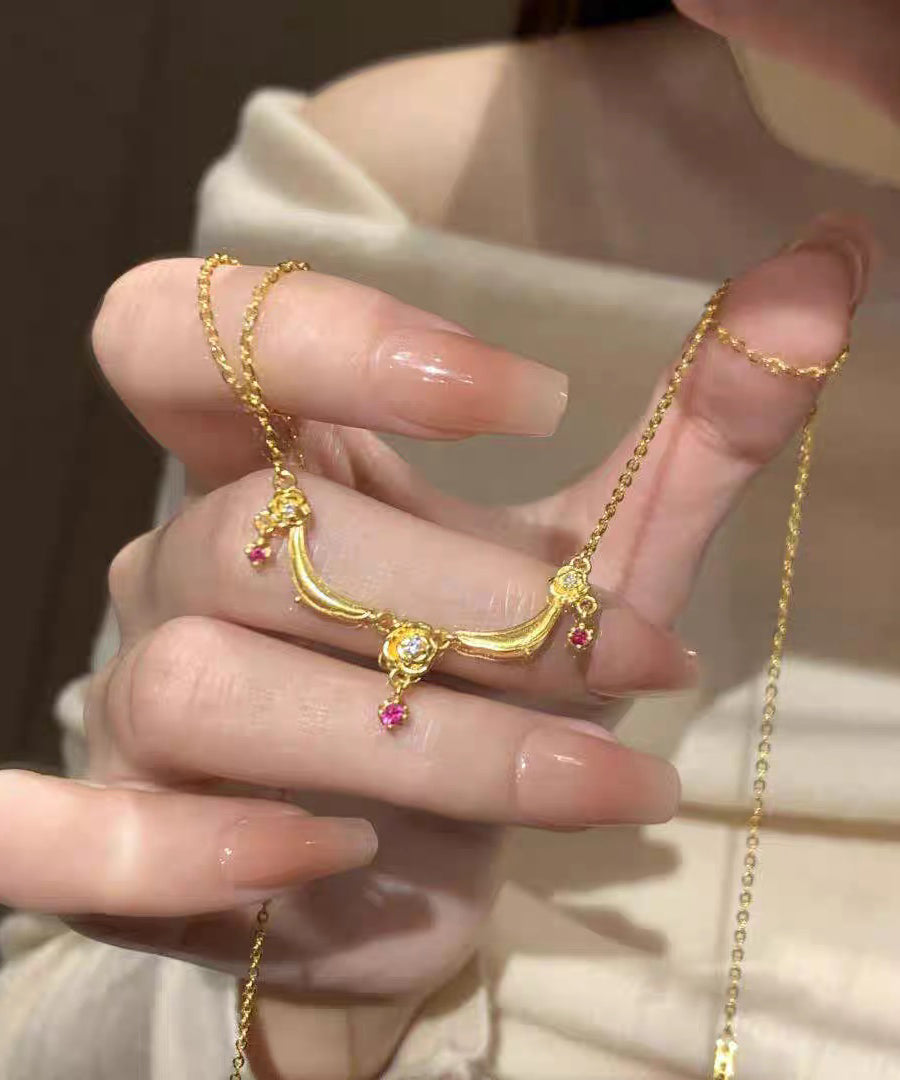 Chinese Style Gold Copper Zircon Aladdin's Lamp Pendant Necklace