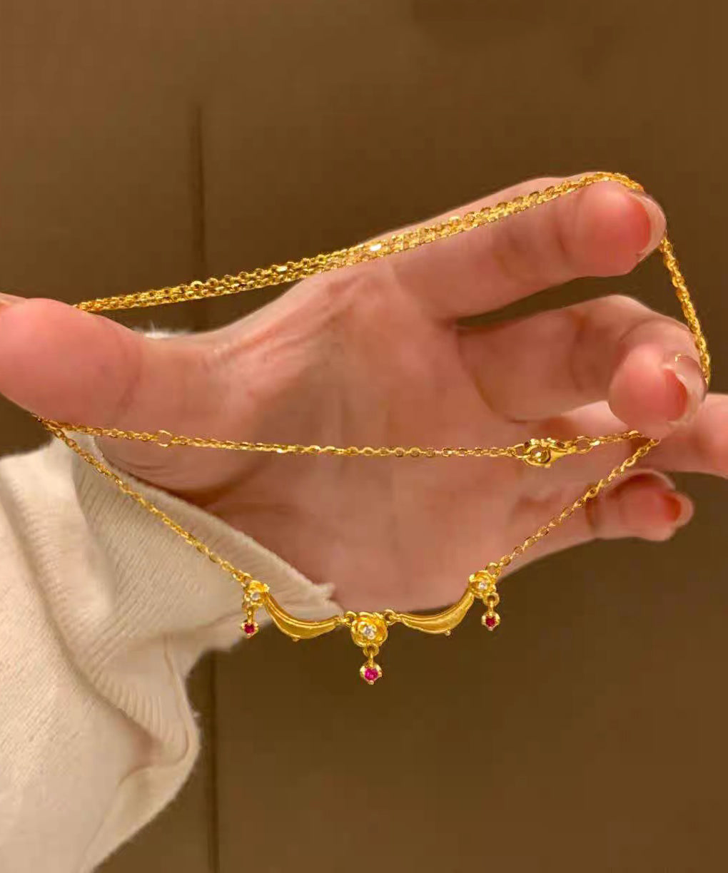 Chinese Style Gold Copper Zircon Aladdin's Lamp Pendant Necklace