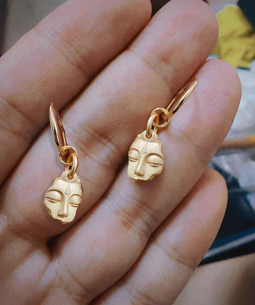 Chinese Style Gold Silver Bianyan Guanyin Earrings - Omychic