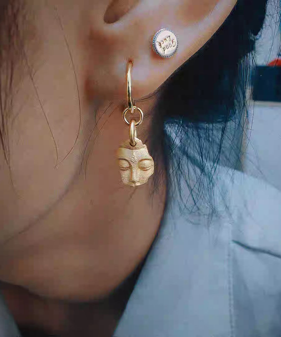 Chinese Style Gold Silver Bianyan Guanyin Earrings - Omychic