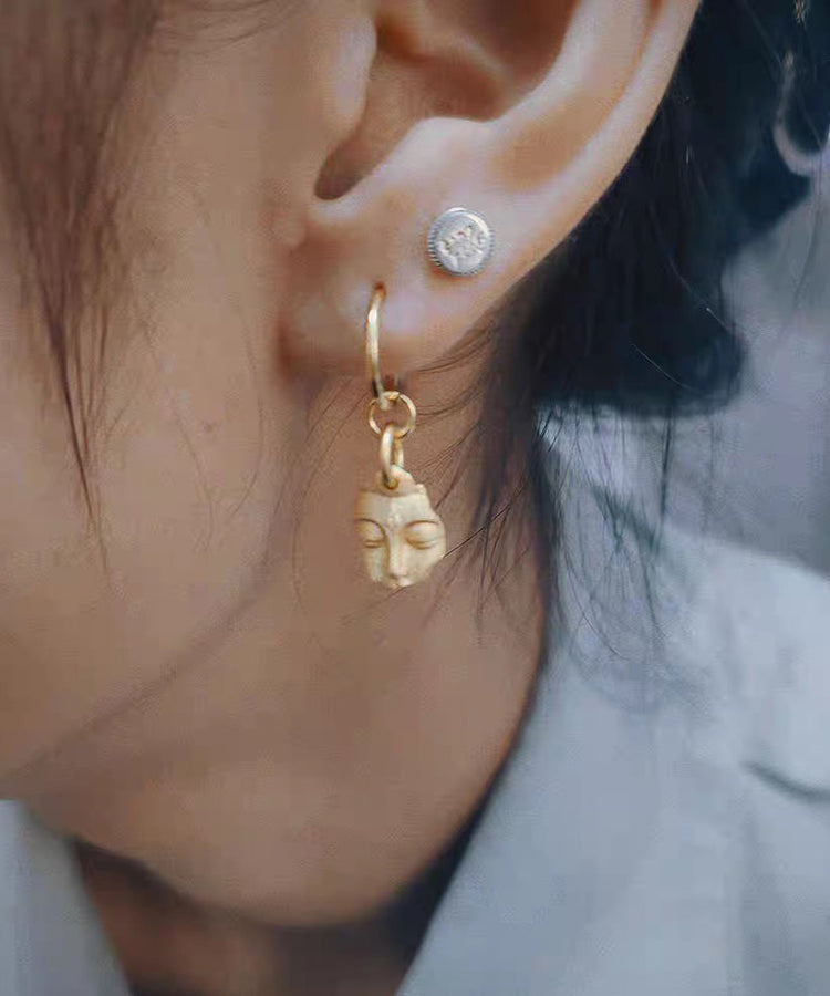 Chinese Style Gold Silver Bianyan Guanyin Earrings - Omychic