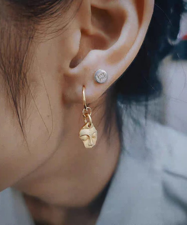 Chinese Style Gold Silver Bianyan Guanyin Earrings - Omychic