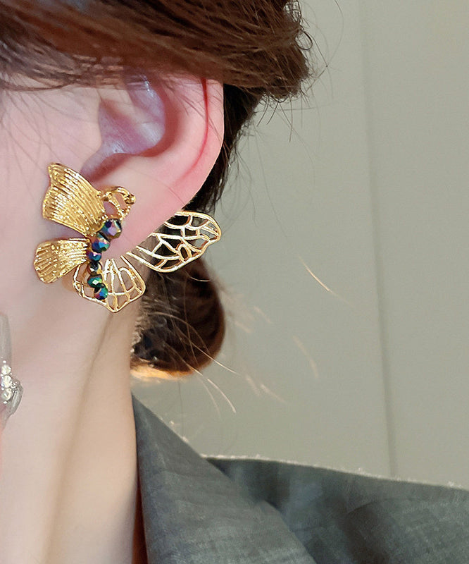Chinese Style Gold Stergild Silver Overgingld Butterfly Stud Earrings