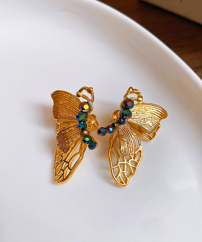 Chinese Style Gold Stergild Silver Overgingld Butterfly Stud Earrings