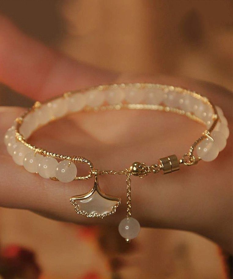 Chinese Style Gold Sterling Silver Overgild Drop Glaze Ginkgo Leaves Charm Bracelet