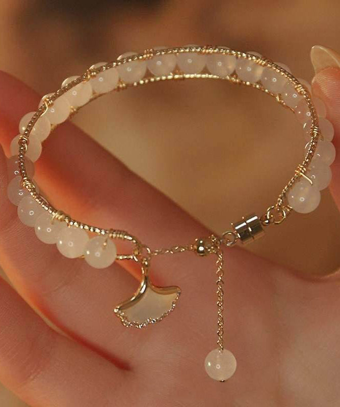 Chinese Style Gold Sterling Silver Overgild Drop Glaze Ginkgo Leaves Charm Bracelet