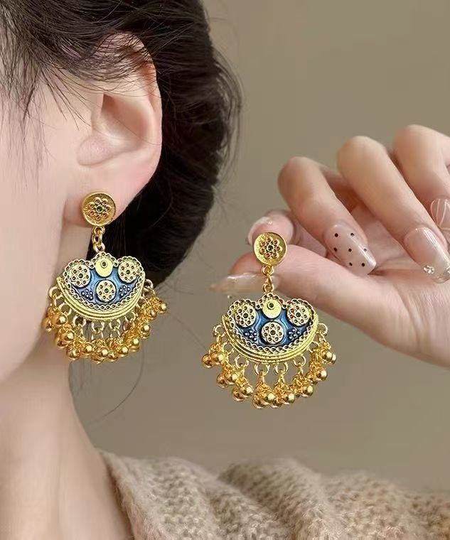 Chinese Style Gold Sterling Silver Overgild Enamel TasselDrop Earrings