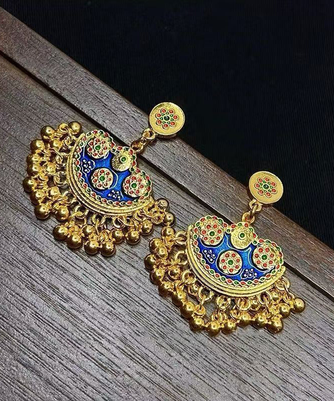 Chinese Style Gold Sterling Silver Overgild Enamel TasselDrop Earrings