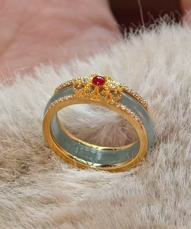 Chinese Style Gold Zircon Alloy Imitation Jade Rings