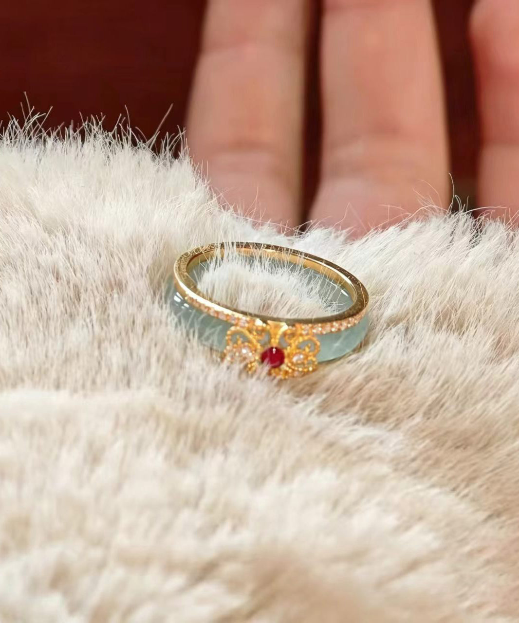 Chinese Style Gold Zircon Alloy Imitation Jade Rings