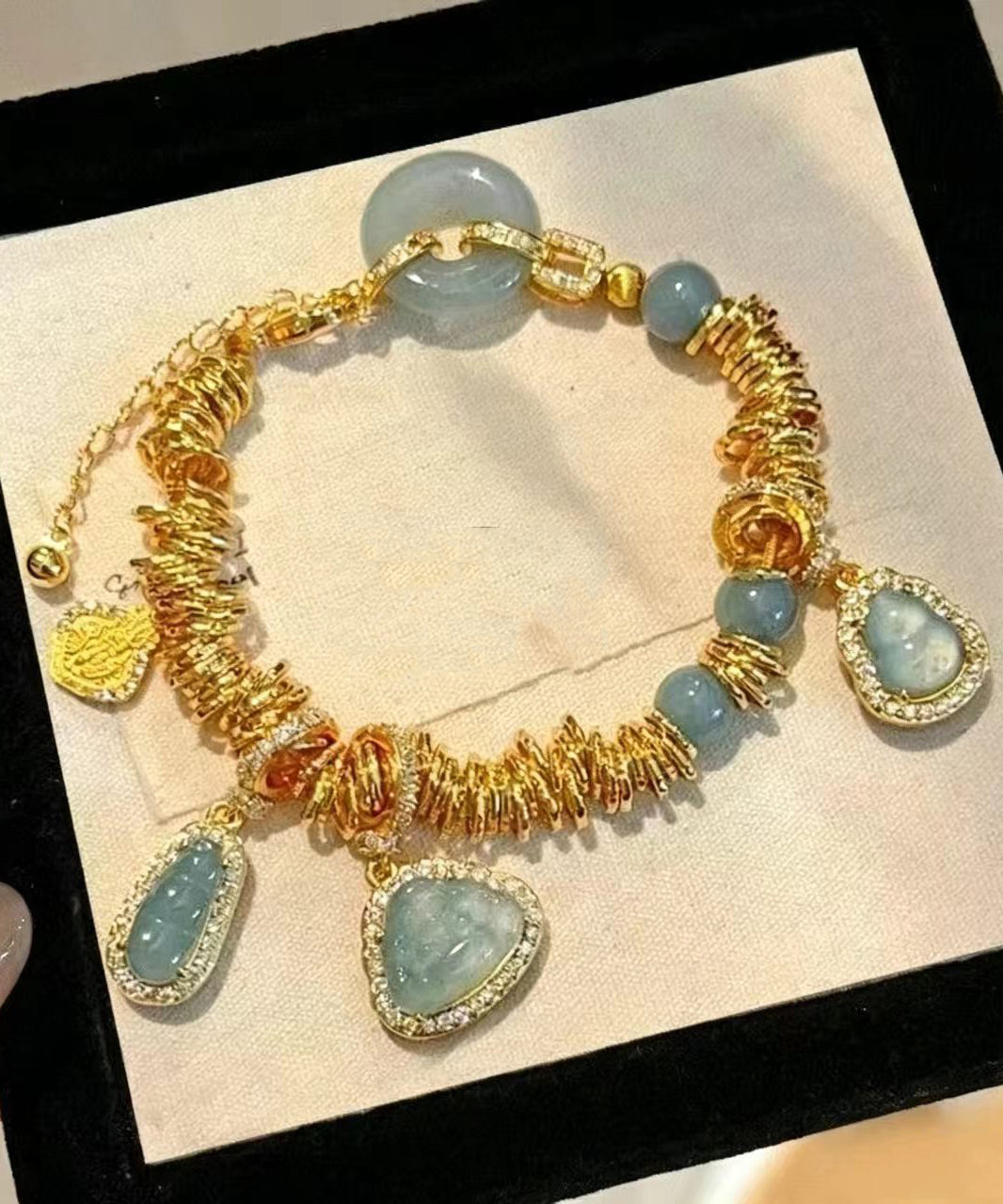 Chinese Style Gold Zircon Alloy Peace Button Gourd Charm Bracelet