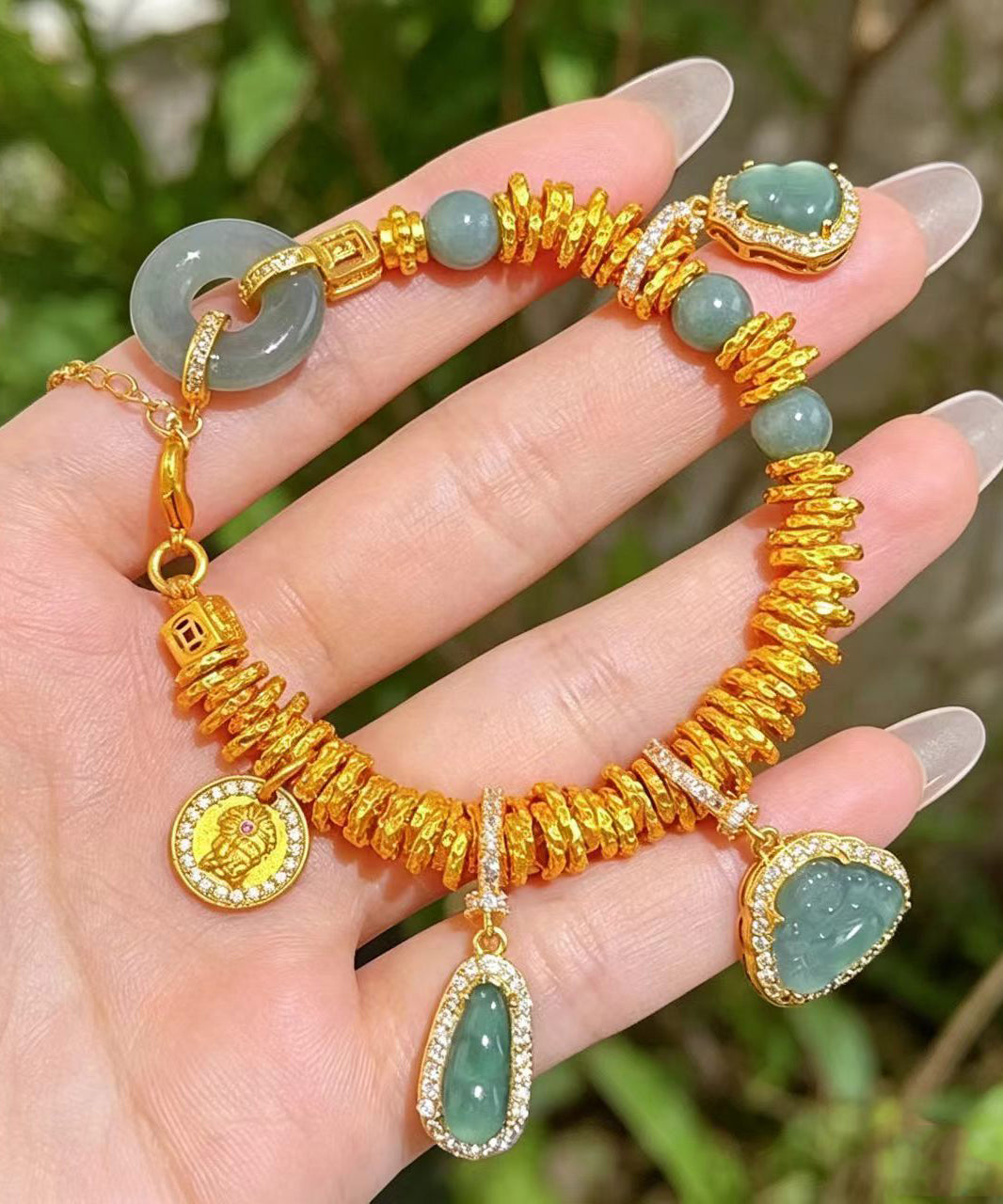 Chinese Style Gold Zircon Alloy Peace Button Gourd Charm Bracelet