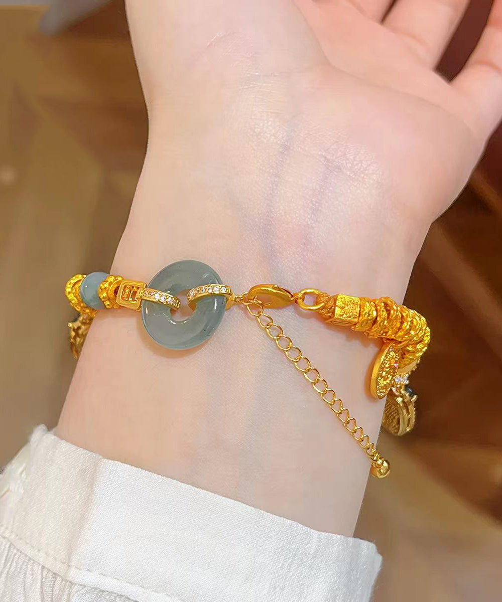 Chinese Style Gold Zircon Alloy Peace Button Gourd Charm Bracelet